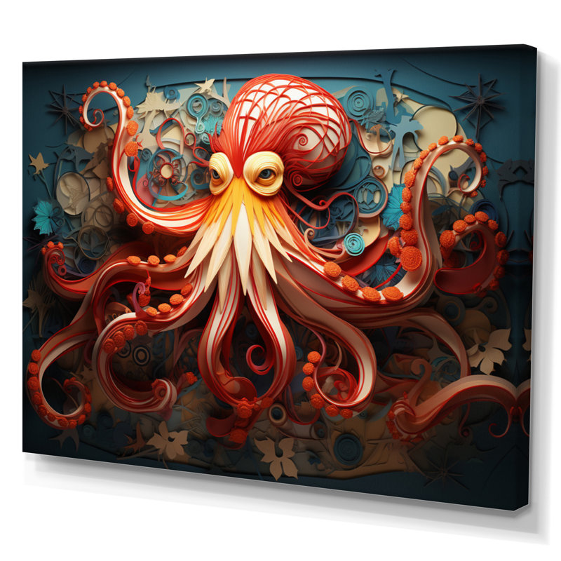Corail Octopus Serene submersion IV - impression, Cadre flottant doré, H 12 po x l 20 po x P 1 po