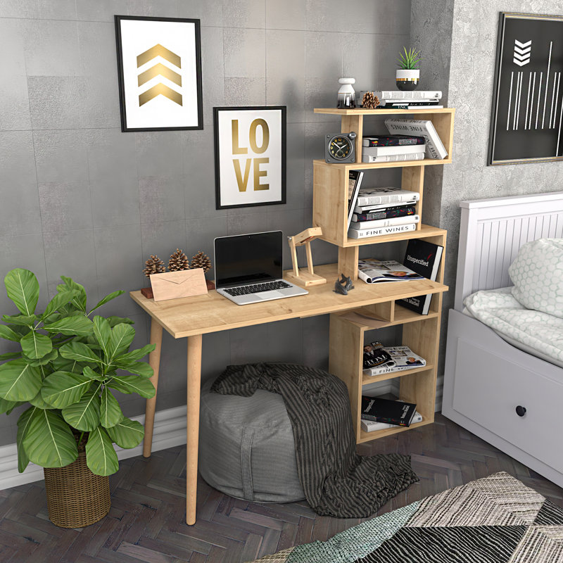 Barkot 120cm W Computer Desk, Gold;Brown