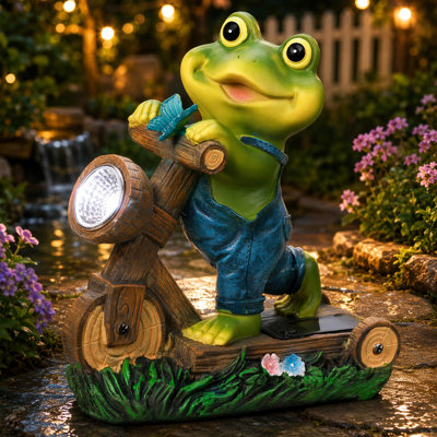 Statue de jardin grenouille à vélo