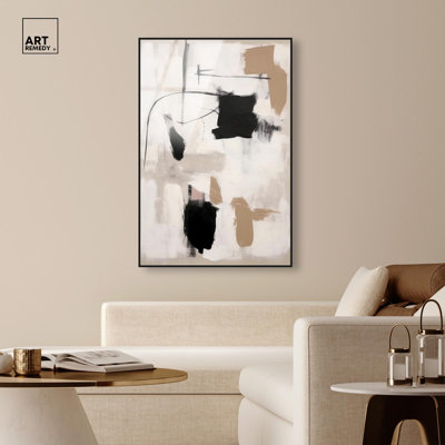 Strings in Abstraction Framed High-Gloss Acrylic Glass Wall Art Muted Abstract Wall by Art Remedy, Black Frame, 36 x 54