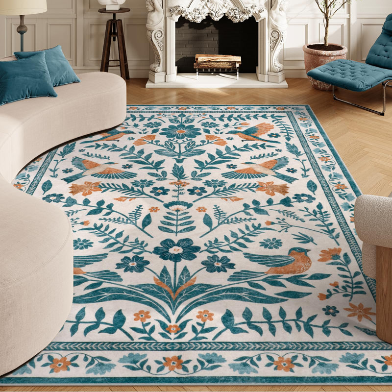 Tapis à motif floral antidérapant Boho, Rectangle 6 pi x 9 pi