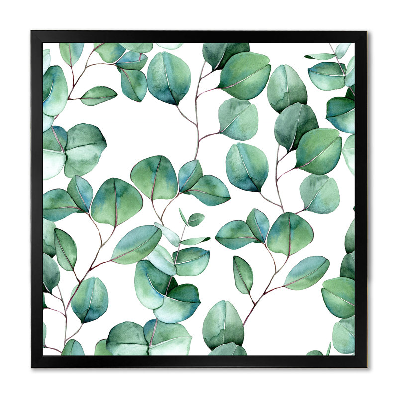 «Eucalyptus Branch On White II», reproduction d'art sur toile tropicale, Cadre photo noir, H 36 po x l 36 po