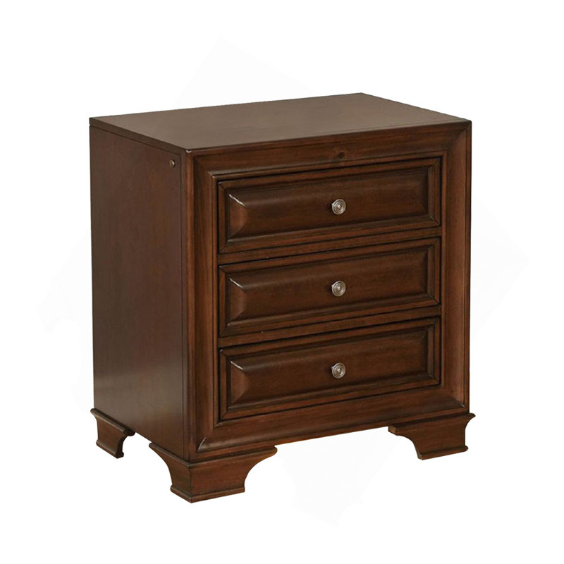 Table de chevet 3 tiroirs avec prise USB et prise de courant, cerisier brun