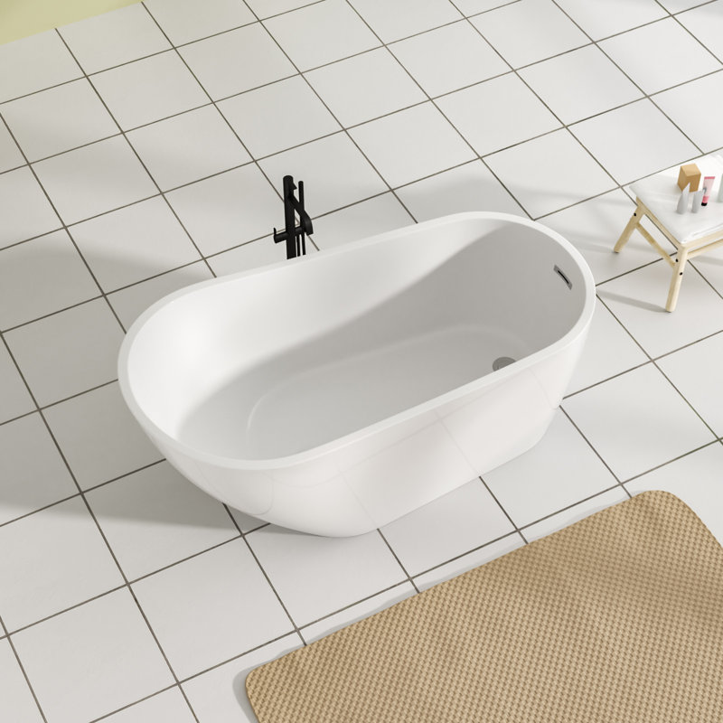 Baignoire de trempage autoportante 59 po. X 26 po en blanc mat brillant avec bonde escamotable