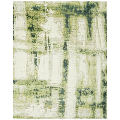 Hand Knotted Abstract Area Rug in Ivory/Green