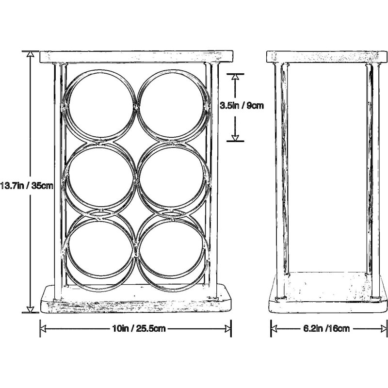 Support à vin de comptoir pour 6 bouteilles avec porte-verres à pied, fabrication robuste en acier et en bois pour la cuisine, le bar ou le garde-manger