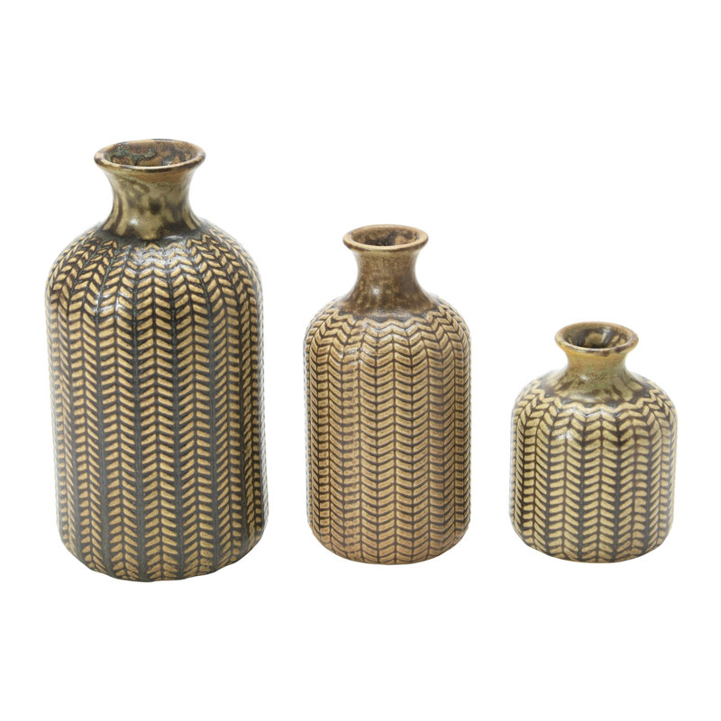 Sebring Round Embossed Stoneware Vases with Matte Finish and Reactive Glaze