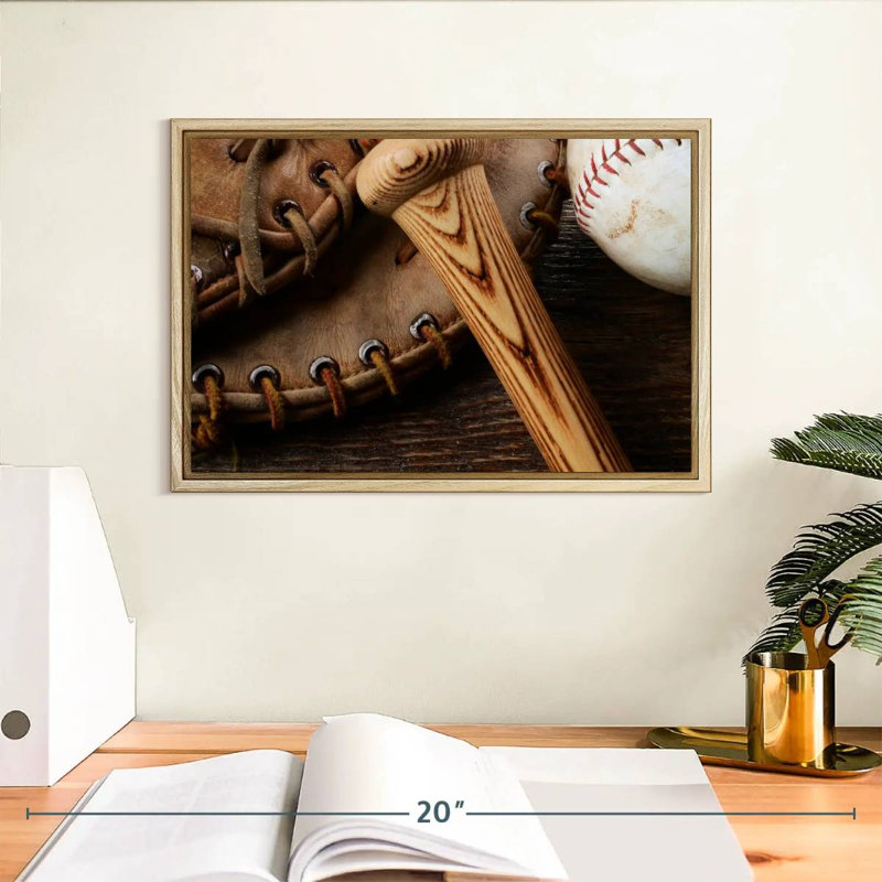 Old Old Baseball Stuff, Cadre flottant en bois naturel, 13 po x 9 po