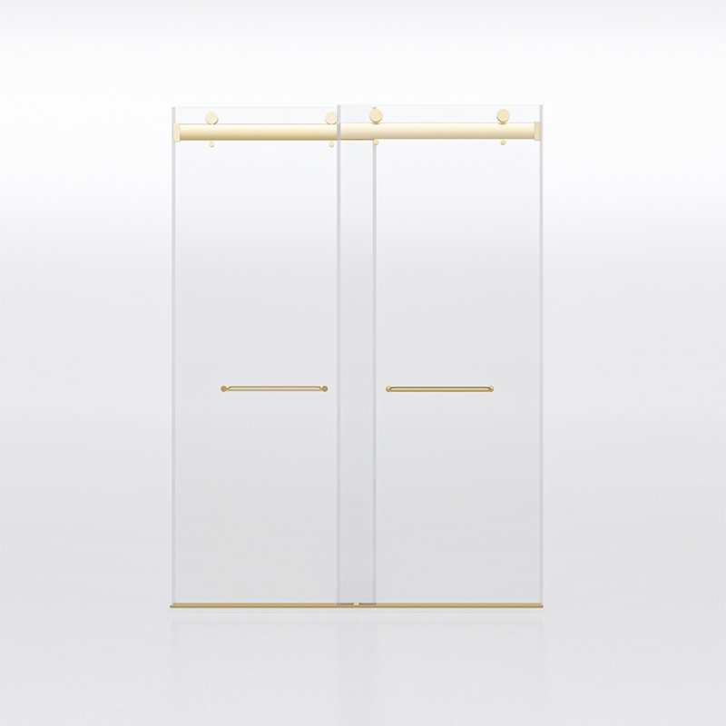 60" x 76" Frameless Brushed Gold Sliding Glass Shower Doors