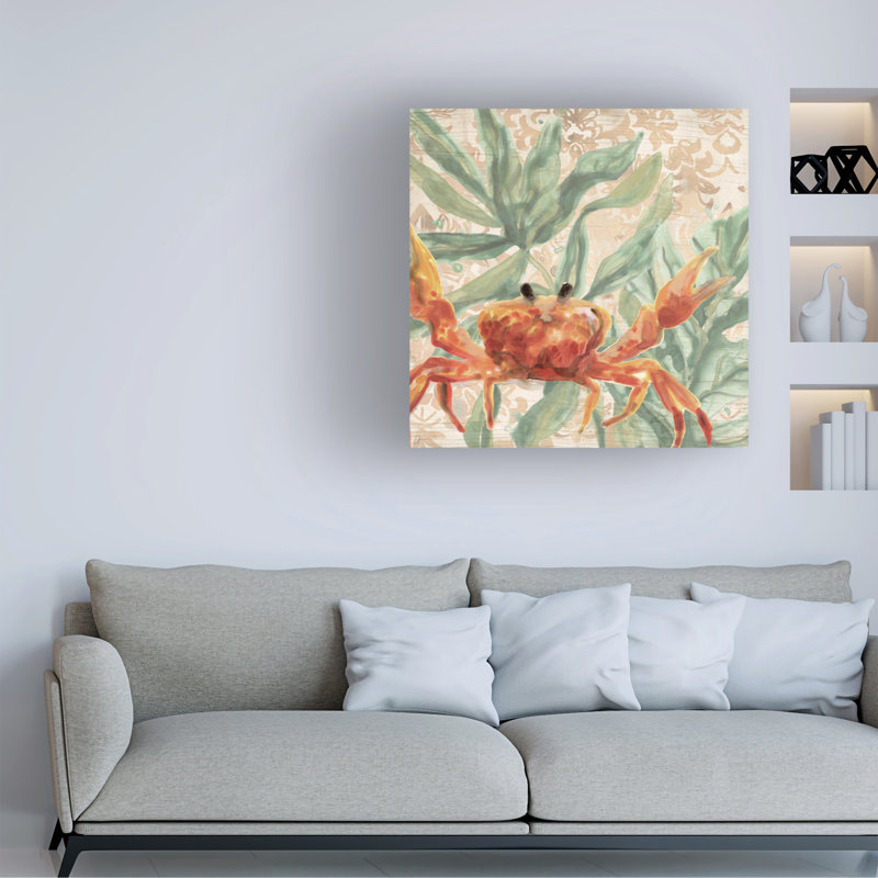 «Beachcrest Home ™ June Erica Vess Damask Crab II, art mural sur toile, H 14 po x l 14 po