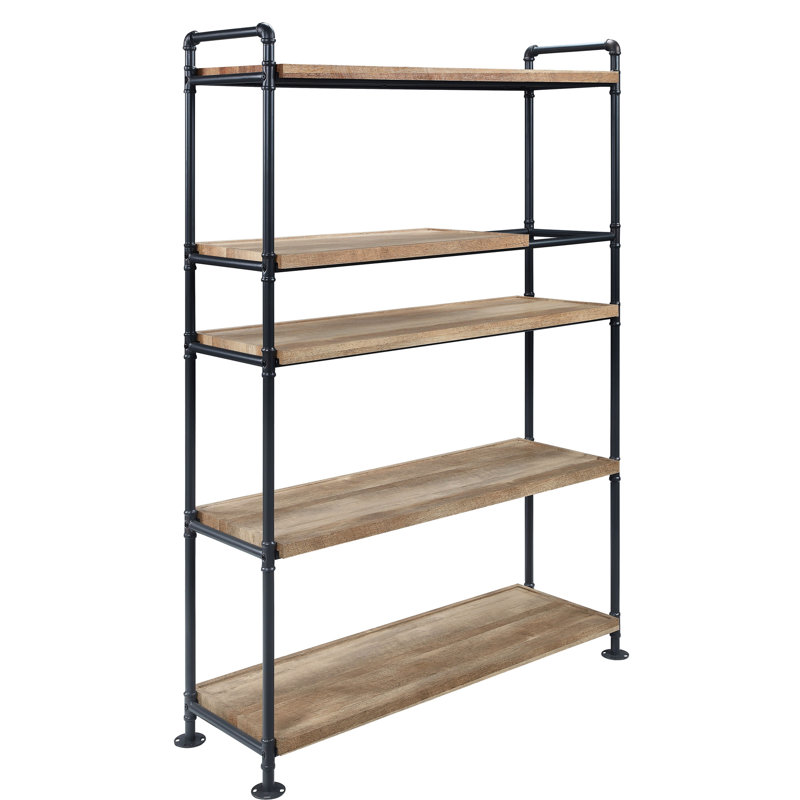 Industrial Style Bookshelf With Ample Storage Space And 4 Tier Wooden Shelves In Black Oak Stylish Rectangular Metal Frame Of For