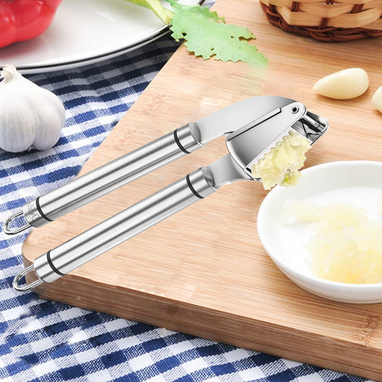 Zulay Kitchen Garlic Press with Ergonomic Handle Ginger Garlic Mincer Tool  Silver 3PC Set