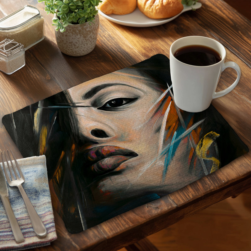 Brown Figurative Braided Polyester Placemat - Abstract Woman