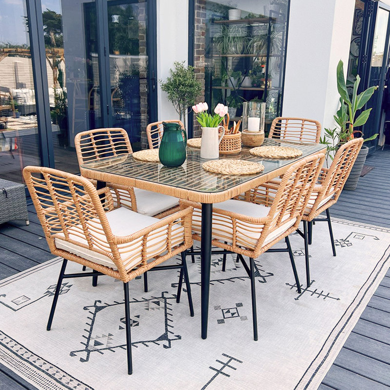 6-Person Rectangular Outdoor Dining Set with Cushion