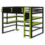 Élégant lit mezzanine en bois avec bureau intégré, support de rangement et lumière RVB-383990186-383990184