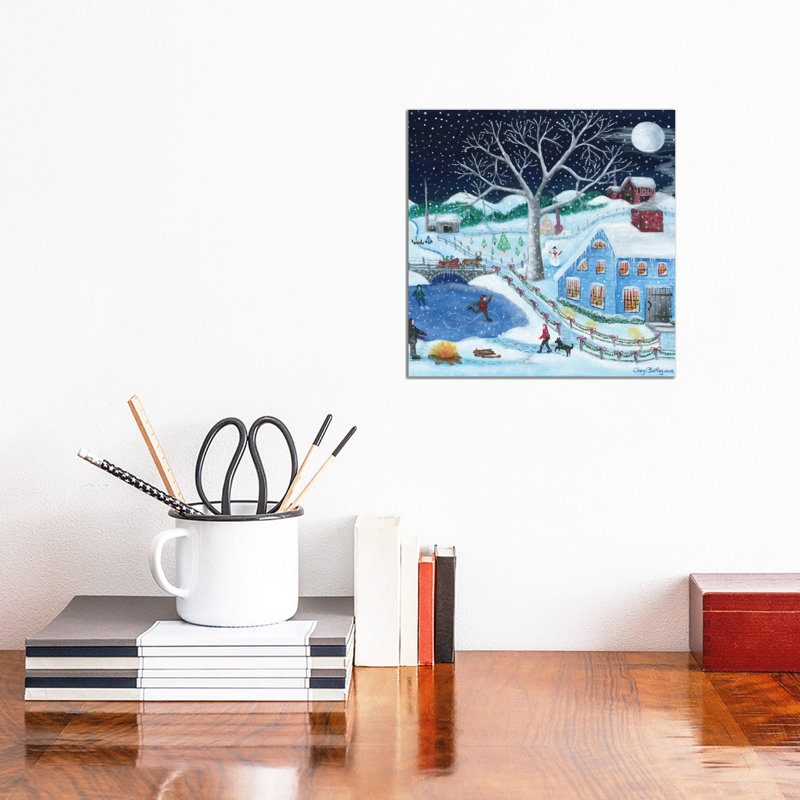 Ice Skating By Old Farm by Cheryl Bartley - Wrapped Canvas Painting, 93.98 cm H x 93.98 cm W x 3.175 cm D