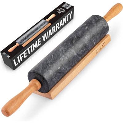 Zulay Kitchen Marble Rolling Pin With Stand - Long Rolling Pin Marble With Beechwood Handle