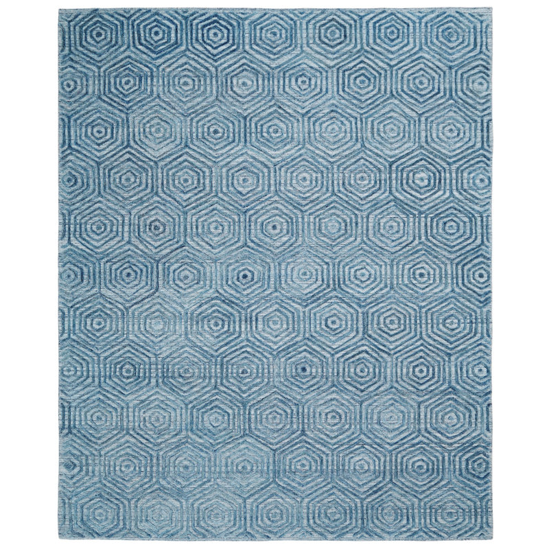 Tapis décoratif bleu tissé à la main à motif géométrique Tralee, Rectangle 8 pi x 10 pi