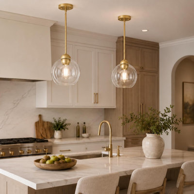 Luminaires suspendus Modern Modern Gold, luminaires suspendus sphériques 7 pouces avec verre transparent, 1 luminaire suspendu pour îlot de cuisine, salle de bain, salle à manger, chambre à coucher, couloir, paquet de 2