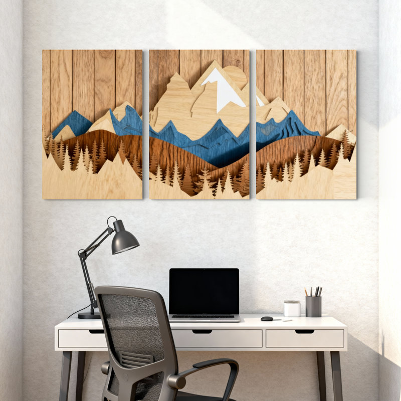 Landscape & Nature Mountain Range With Trees And Sky Set of 3 Canvas Wall Art Prints, 18" H x 36" W