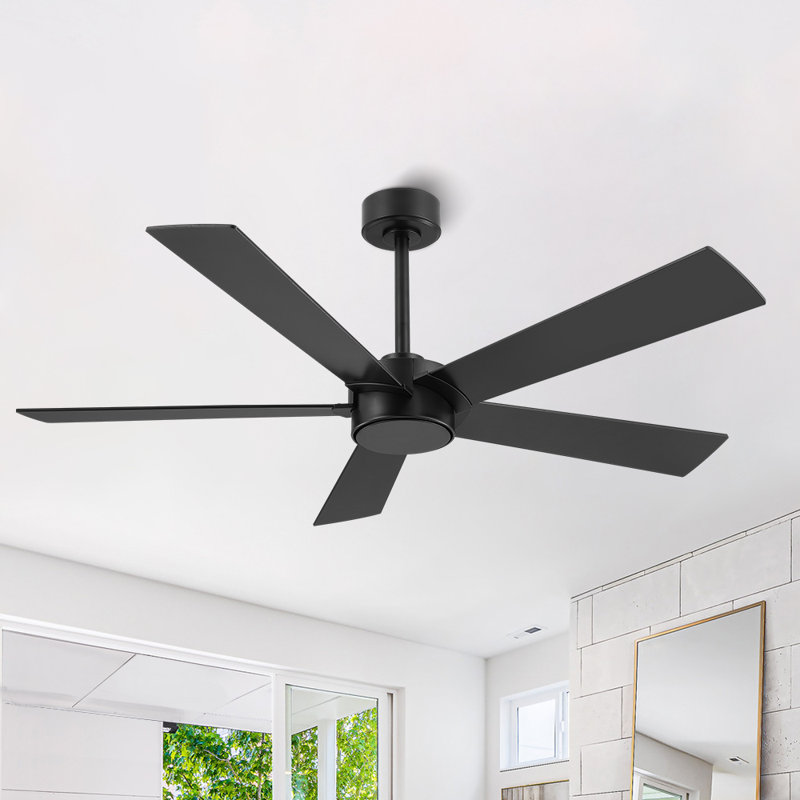 Ventilateur de plafond 54 po x 5 po en contreplaqué avec moteur à courant continu réversible et silencieux, noir, Noir, Noir