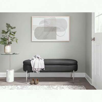 Banc de rangement contemporain avec métal chromé et similicuir noir