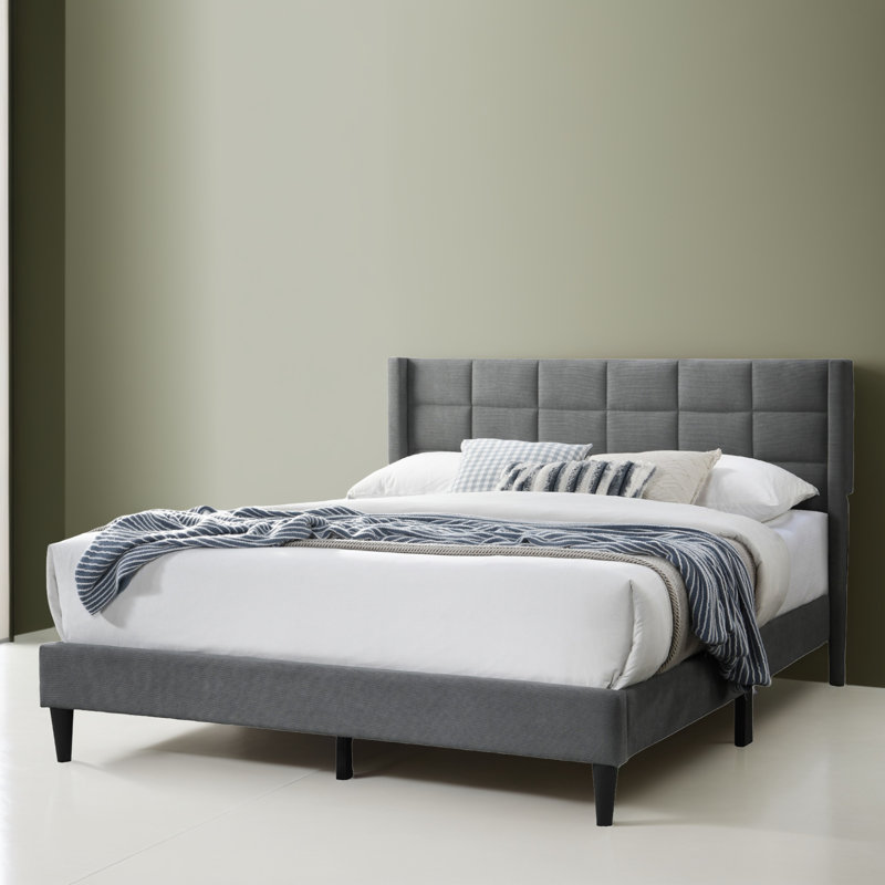 Queen Size Upholstered Platform Bed Frame, Gray