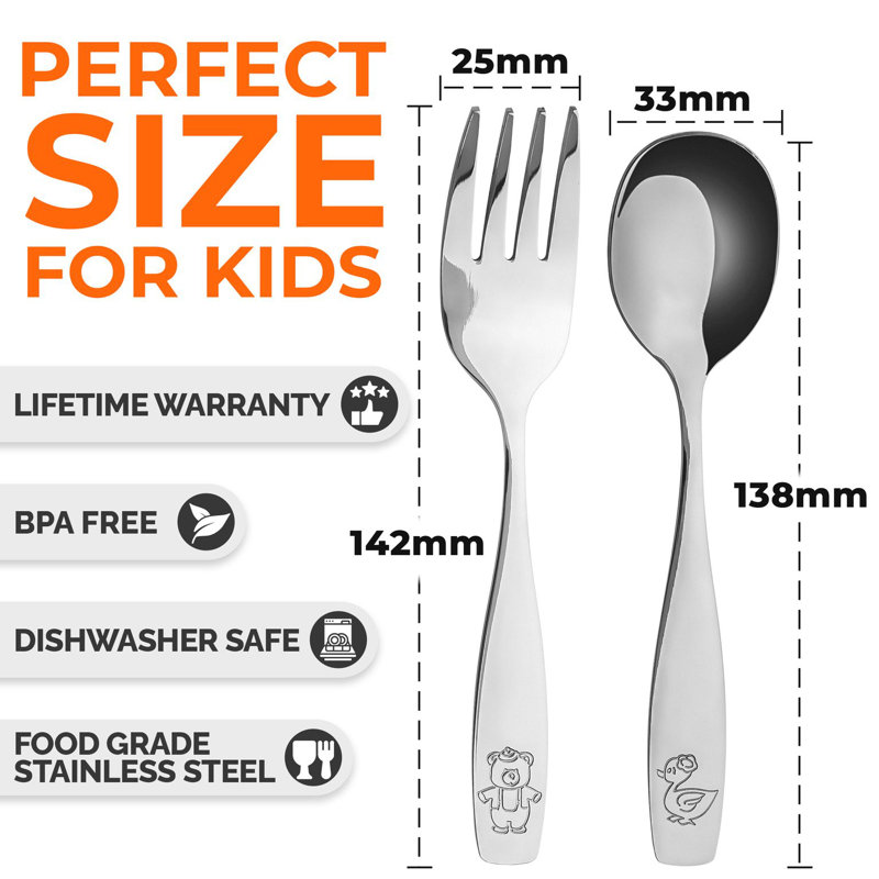 Zulay Kitchen Flatware Set Stainless Steel Spoons & Forks for Children - 8 Piece Set (4 Forks & 4 Spoons)