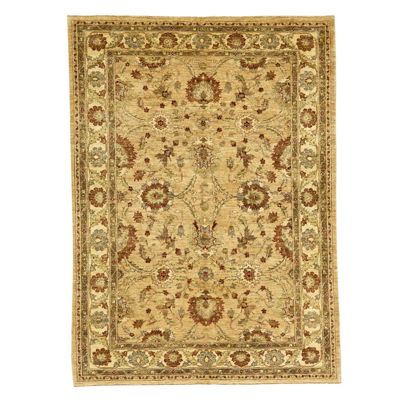Tapis unique jaune, rouille et gris de 5 pi 7 po x 7 pi 8 po One-of-a-Kind