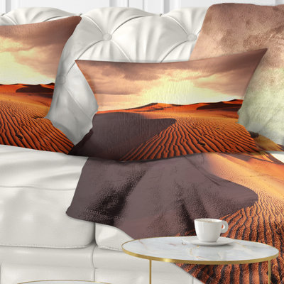 Brown Desert Dunes At Sunrise - Landscape Printed Throw Pillow