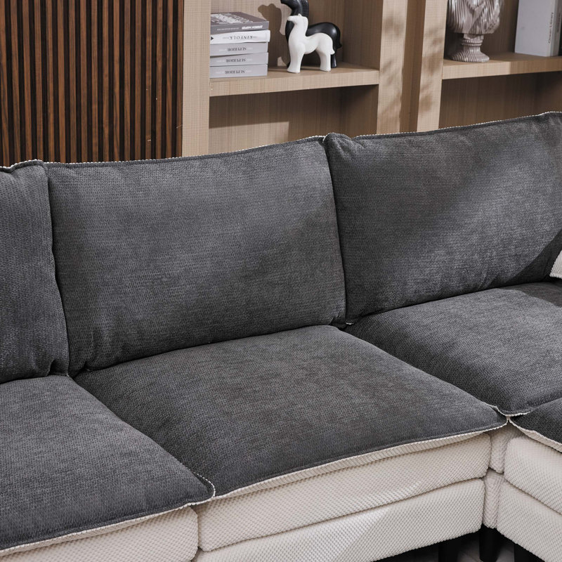 Canapé modulaire modulaire avec repose-pieds Cloud, White Chenille, 34.65" H x 100.39" W x 61.8" D, Black