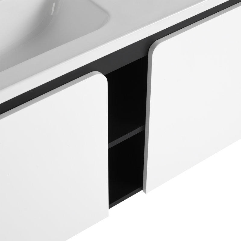 Meuble-lavabo flottant mural avec lavabo en céramique, Blanc/Noir, 40"