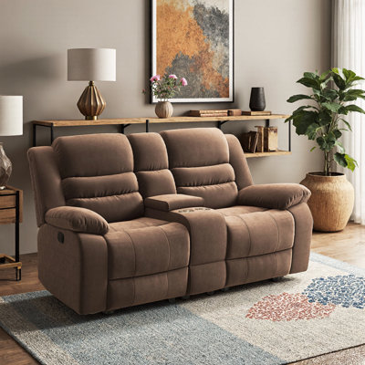 Causeuse inclinable manuelle en microfibre l 71,5 po avec console et accoudoirs coussinés