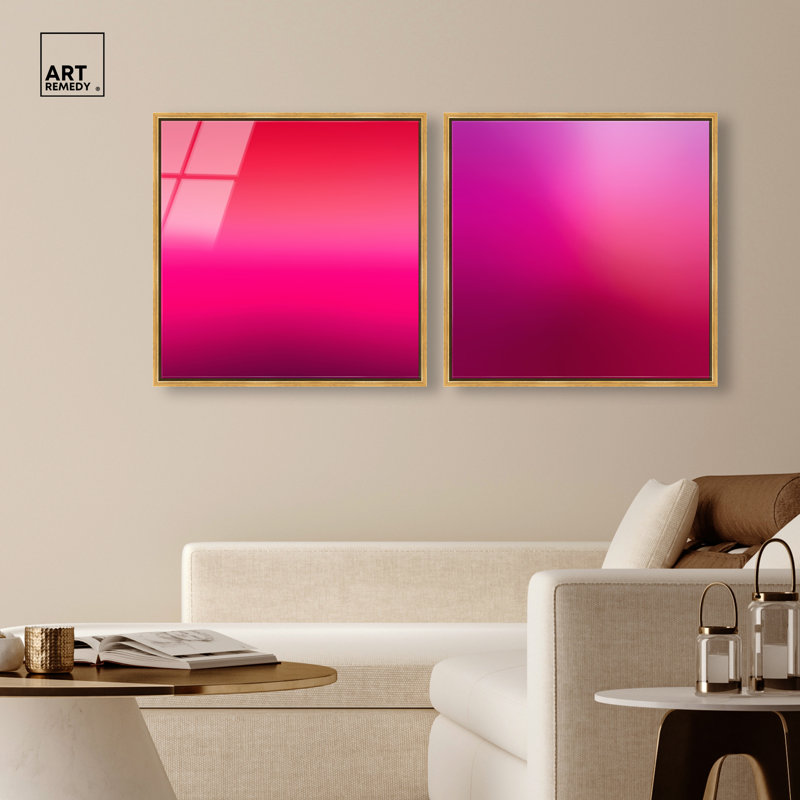 «Pink Gradient Dream», ensemble d'art mural abstrait encadré par Art Remedy, cadre doré, 24 x 24, 25"H x 25"W, Gold Frame