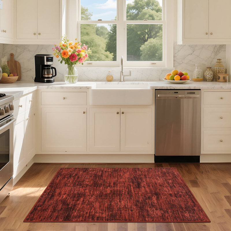 Washable Solid Color Textured Thin Indoor Rug, Low Pile Area Rug with Soft Surface, Non Slip Backing, Easy Clean Design for Living Room, Bedroom, Dorm, Home Office