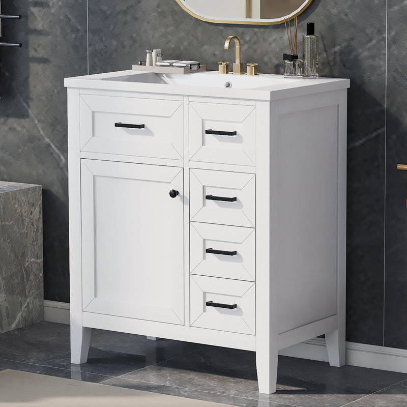 Bathroom Cabinet With Sink, White, Black