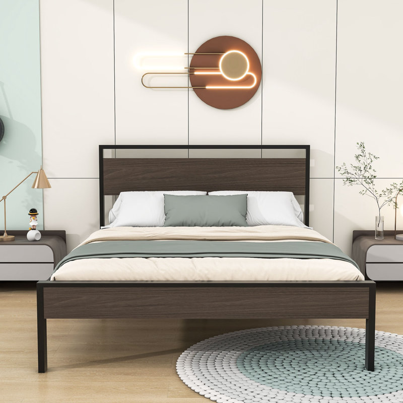 Lit plateforme en métal Bleiweiss, Noyer noir, Grand