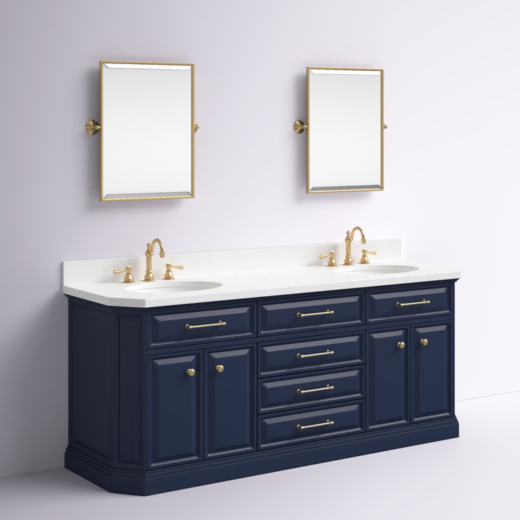 bathroom vanities > Vanities > 61 in. Double Sink  Vanity in Blue Finish and White Quartz and Oval Sink