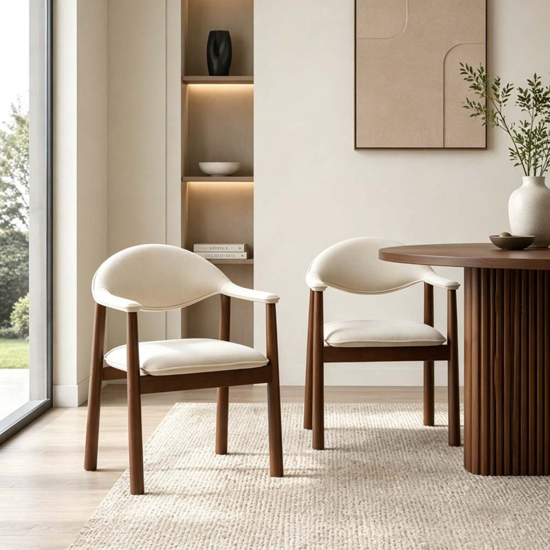 Chaises de salle à manger rembourrées modernes avec dossier incurvé, Beige,Walnut-Fabric
