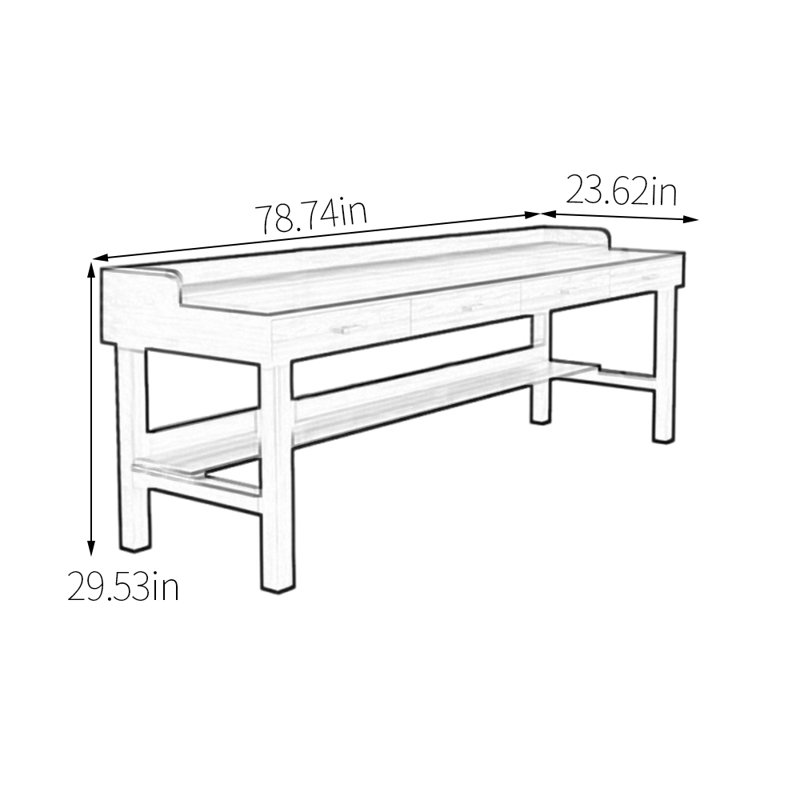 Bureau d'artisanat en bois de noyer massif, H 29,53 po x l 78,74 po x P 23,62 po