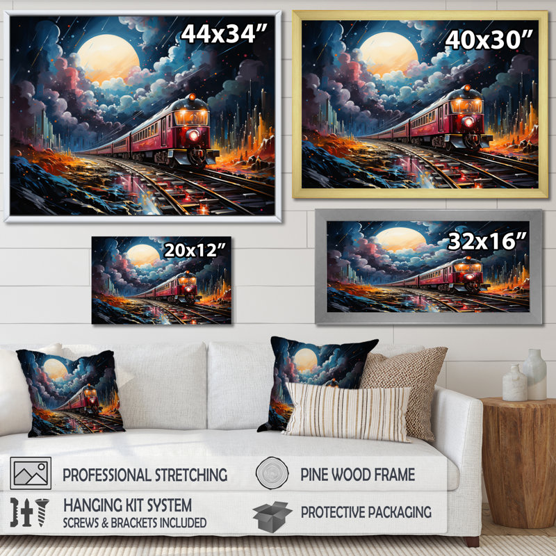 «Cosmic Rails An Abstract Train II», reproduction sur toile, H 12 po x l 20 po x P 1 po, Cadre flottant blanc
