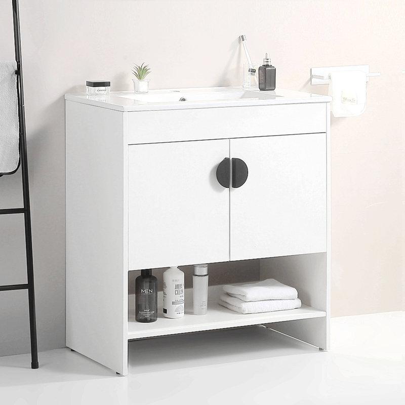 Meuble-lavabo pour salle de bain avec lavabo simple, meuble-lavabo sous-comptoir moderne avec double tiroir, meuble-lavabo sur pied autoportant, bois d'ingénierie