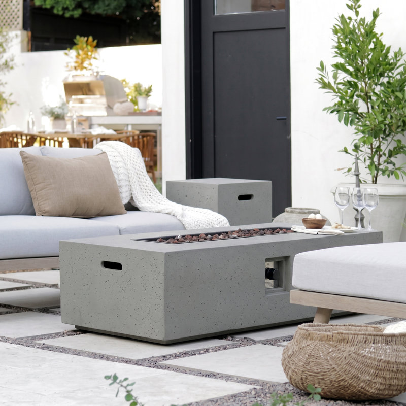 Belle 15" H x 56" W Concrete Propane Outdoor Gas Fire Pit Table,  Light Gray