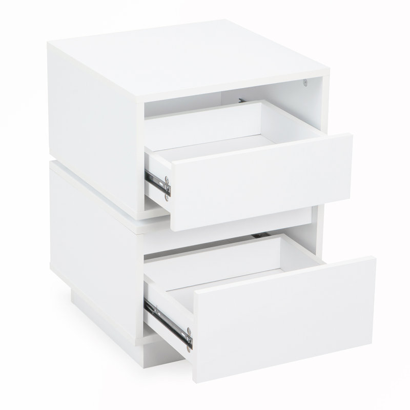 Rotatable Nightstand Table With 2 Drawers, White