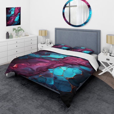 Ensemble de housse de couette bleu et mauve sans soudure Marble I - Abstract Modern Shapes