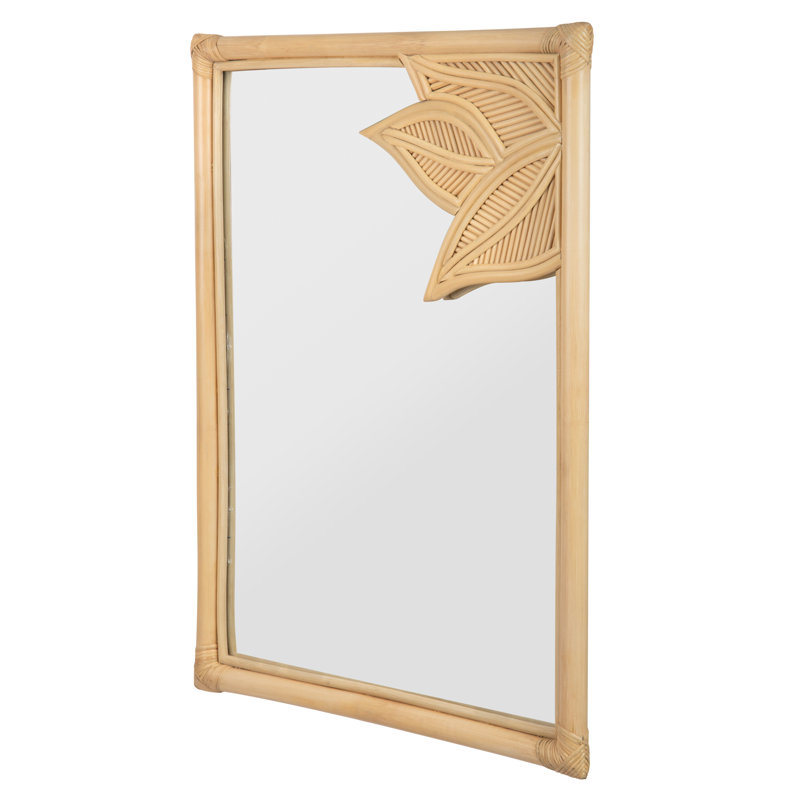 Rectangular Rattan Cuba Decorative Wall Mirror, Natural Brown