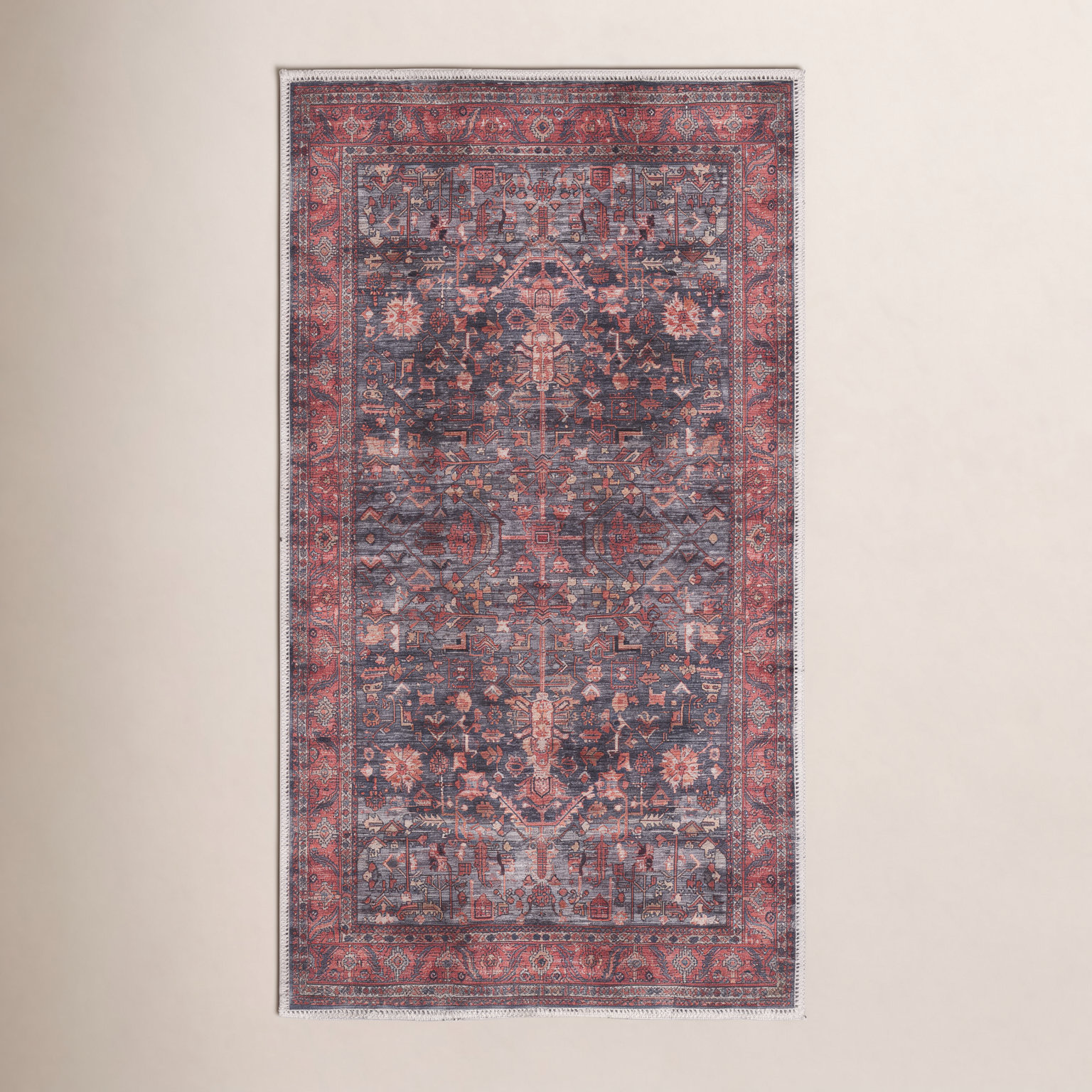 Lotte Navy Brick Washable Oriental Rug, Rectangle 2' x 4'