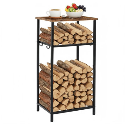 Porte-bûches à 2 niveaux 32 pouces intérieur / extérieur, noir