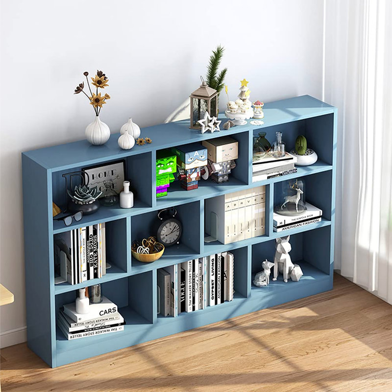 Bibliothèque en bois avec tablette ouverte, P 9,45 po x l 55,12 po x H 40,94 po, Bleu vif