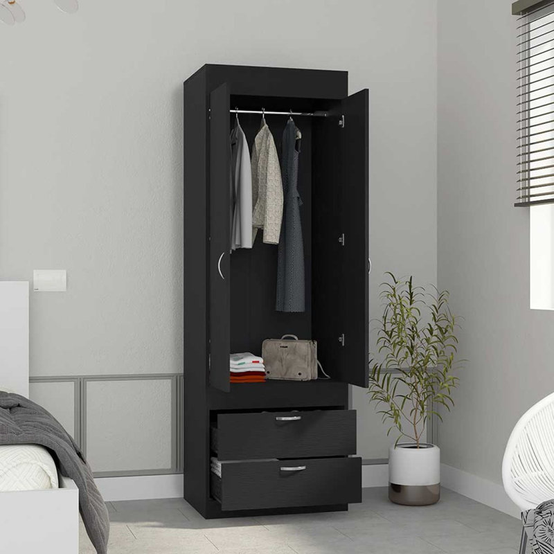 Élégante armoire à deux tiroirs, Noir